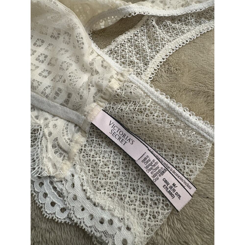 VICTORIA SECRET DREAM ANGELS LACED UP BRALETTE White Floral Mesh Sheer Crochet - Picture 9 of 14